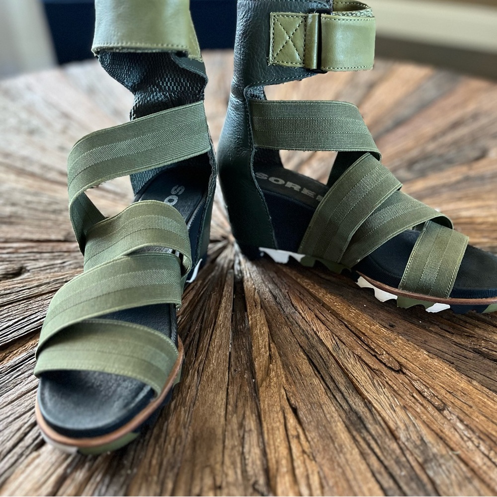 Sorel Olive Strappy Wedge Sandal with Ankle Cuff - Picture 3 of 4